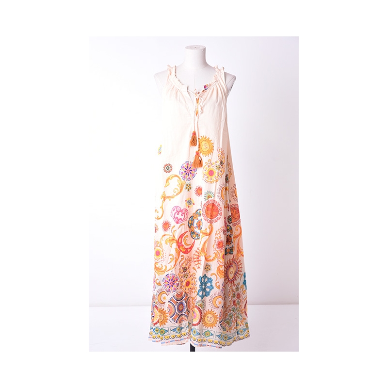 PALME Robe Longue Col Plisse Ss Manches