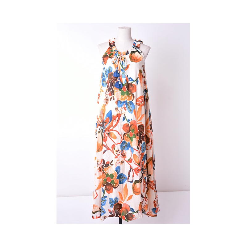 PALME Robe Longue Col Plisse Ss Manches