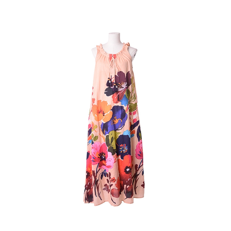 PALME Robe Longue Col Plisse Ss Manches