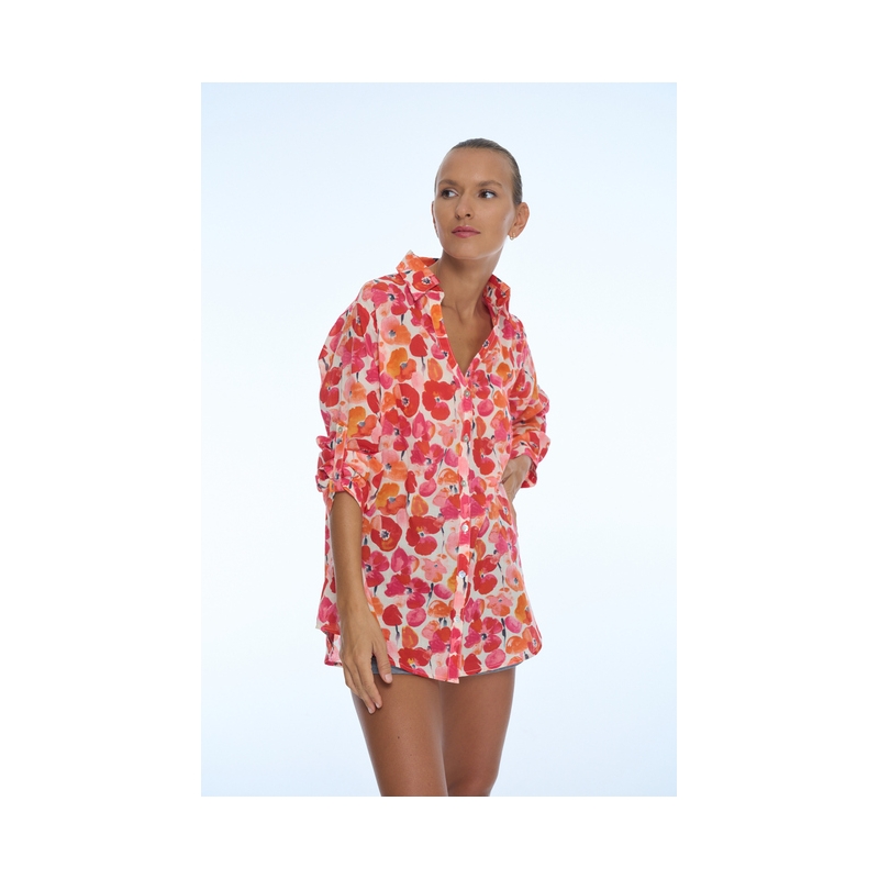 PALME chemise coton col V manches 3/4