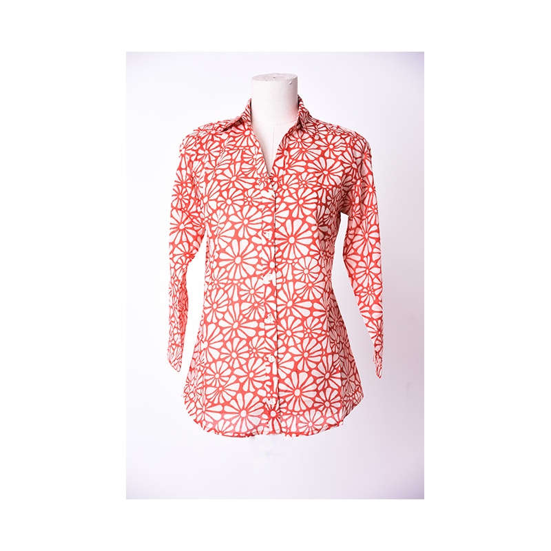 PALME chemise coton col V manches 3/4