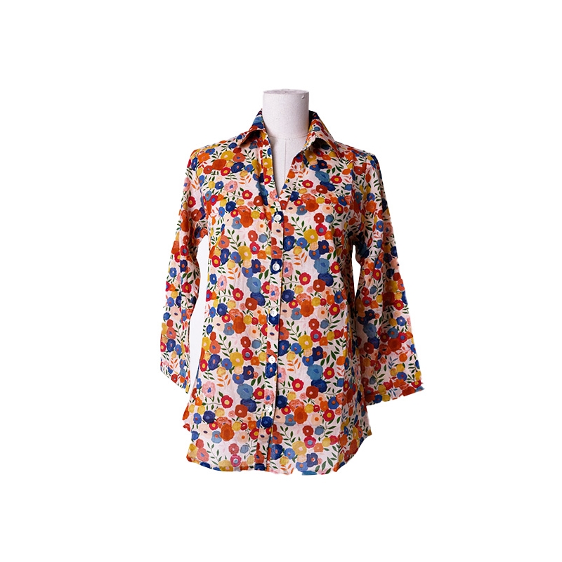 PALME chemise coton col V manches 3/4