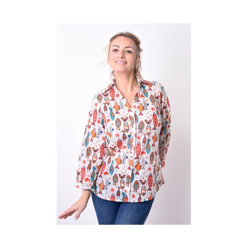 PALME chemise coton col V manches 3/4