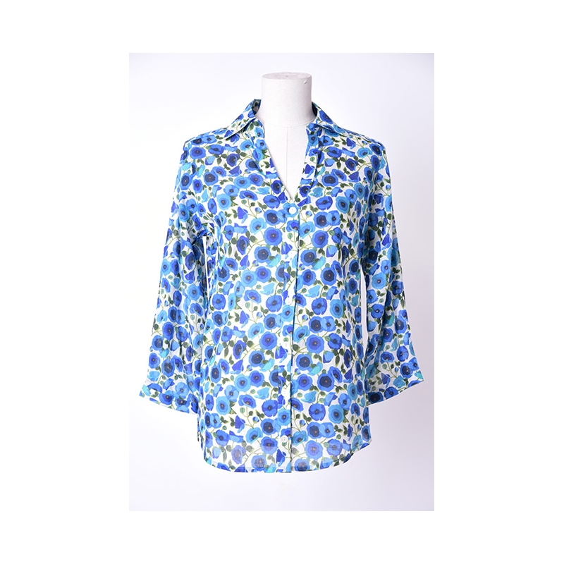 PALME chemise coton col V manches 3/4