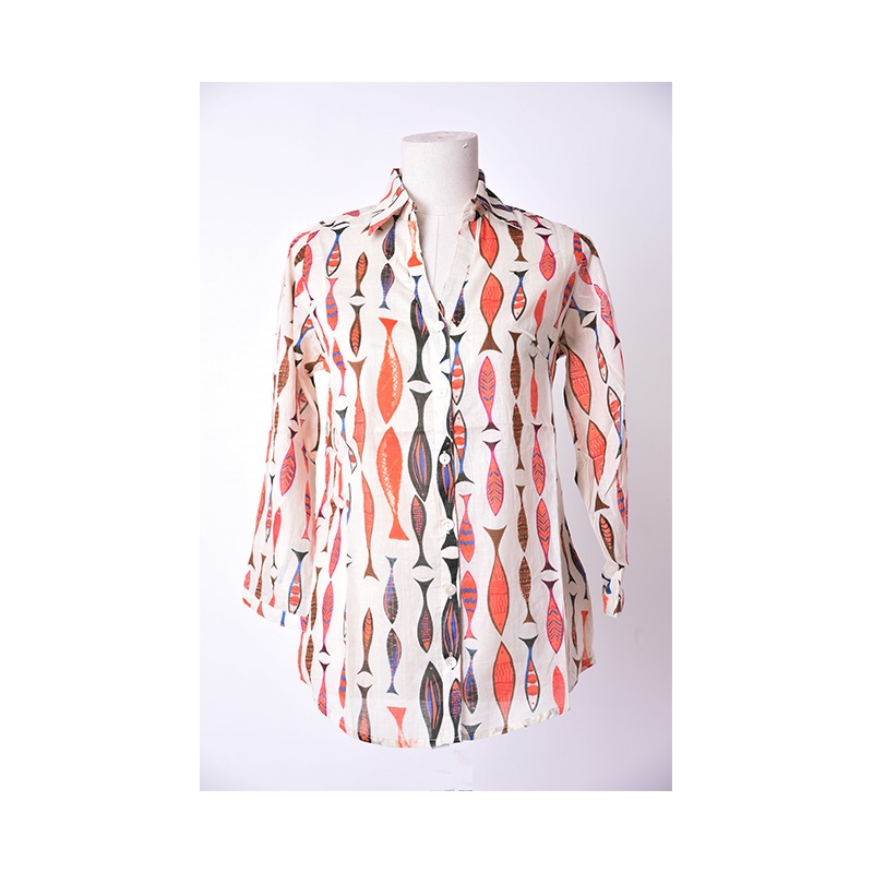 PALME chemise coton col V manches 3/4