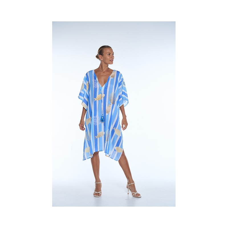 PALME Kaftan Coton Court Block Print Brode