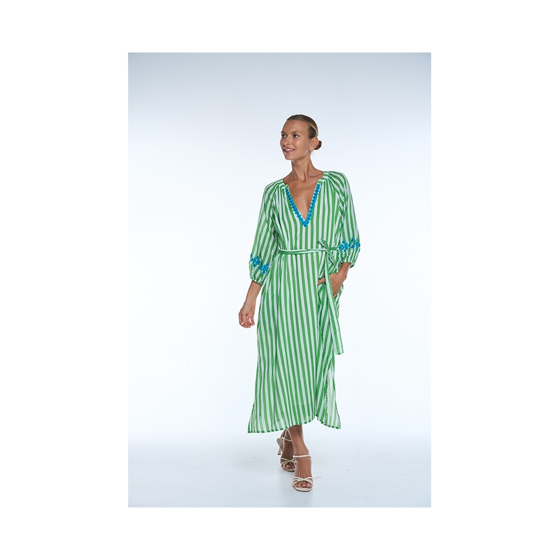 PALME Robe Coton Double Poches Cote Brodee