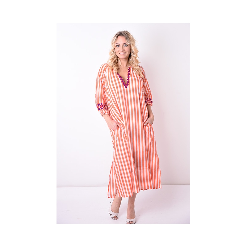 PALME Robe Coton Double Poches Cote Brodee