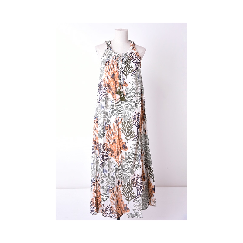 PALME Robe Longue Col Plisse Ss Manches