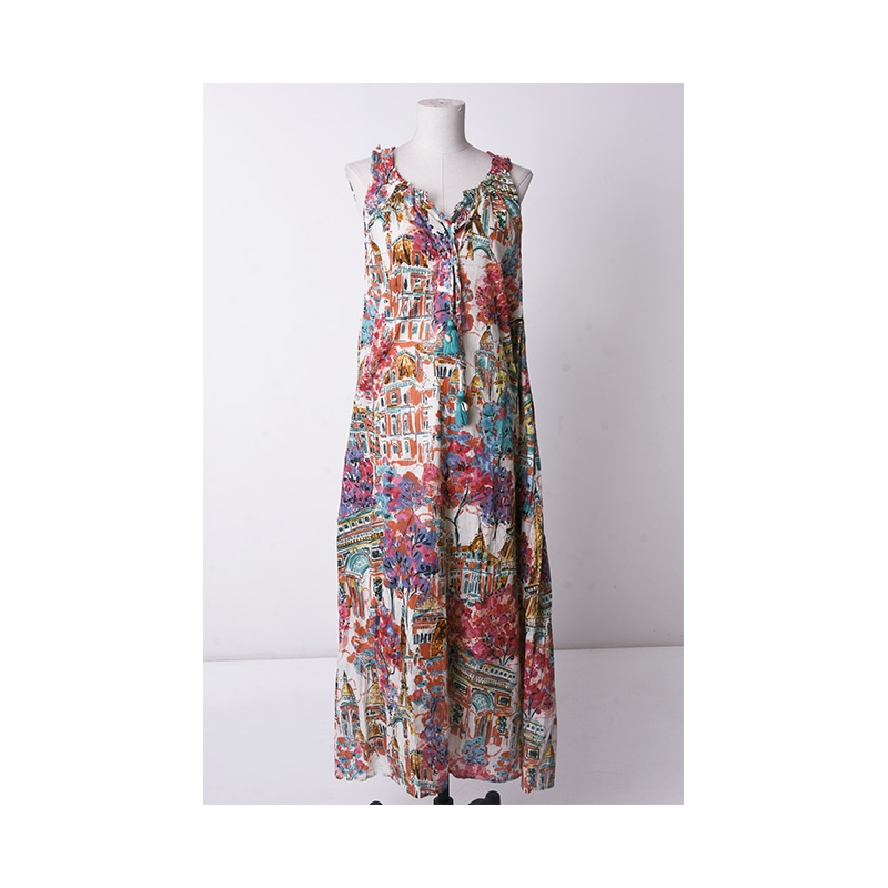 PALME Robe Longue Col Plisse Ss Manches