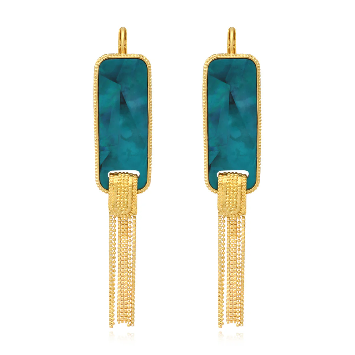 SATELLITE-PARIS Boucles d'oreilles dormeuses rectangulaires Ashanti – turquoise et vert