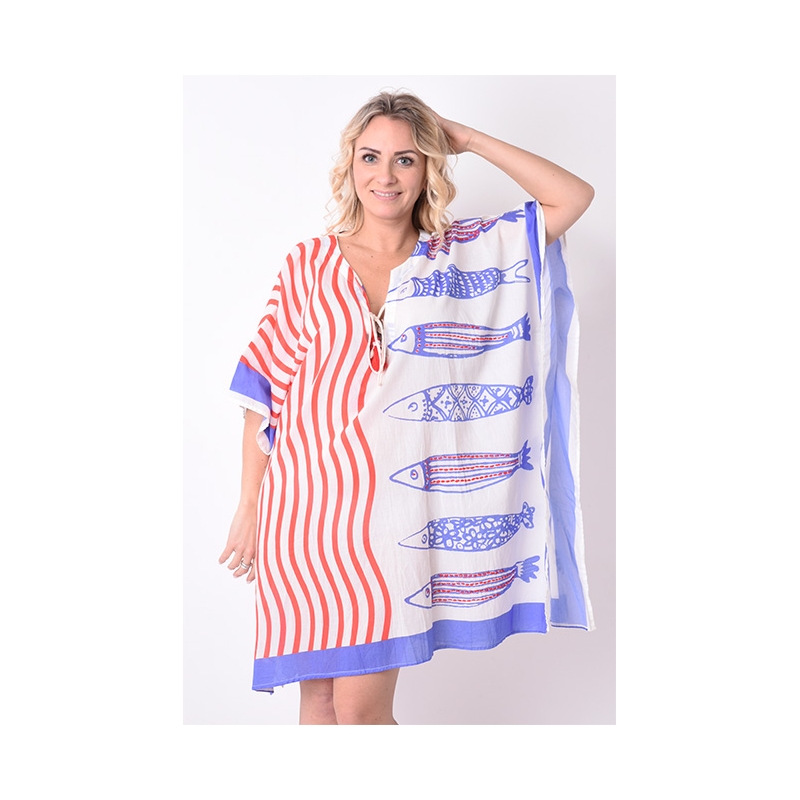 PALME Kaftan Coton Court Block Print Brode